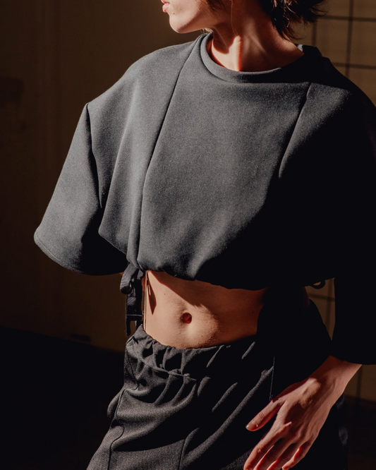 CROPPED T-SHIRT WITH SIDE STRINGS
